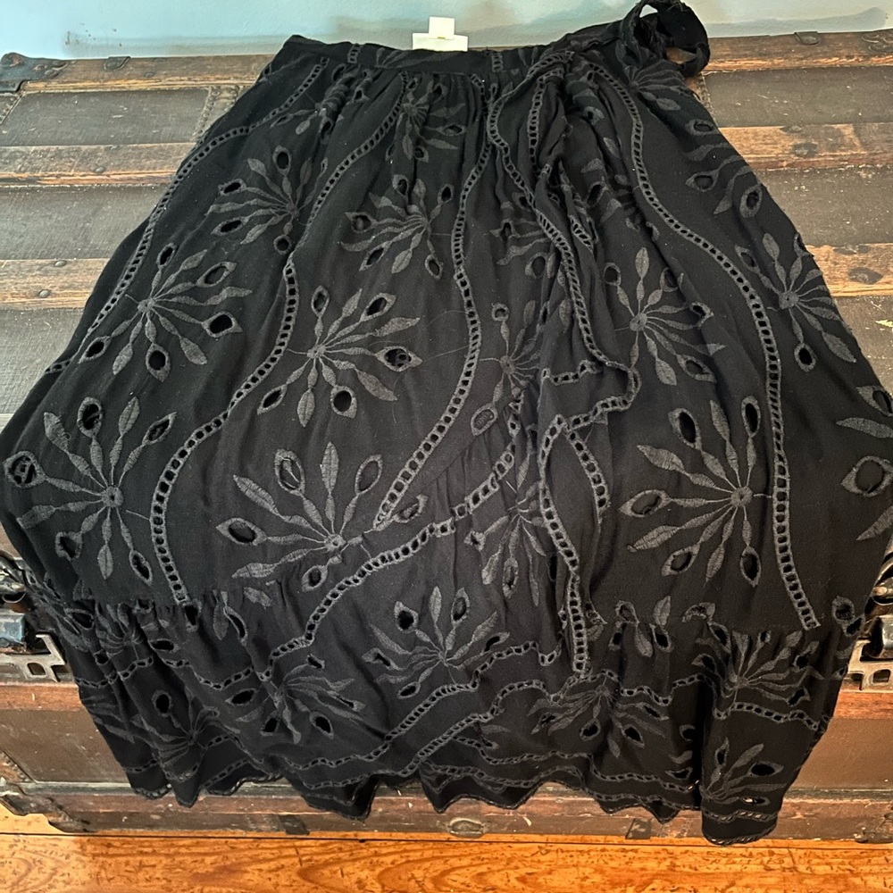 Anthropology Maeve Black Embroidered Skirt